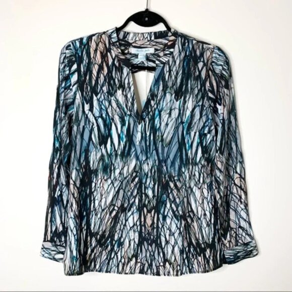 Anthropologie Charlie Jade Blouse Silk Pattern Open Back cut out long sleeve S - Picture 5 of 14